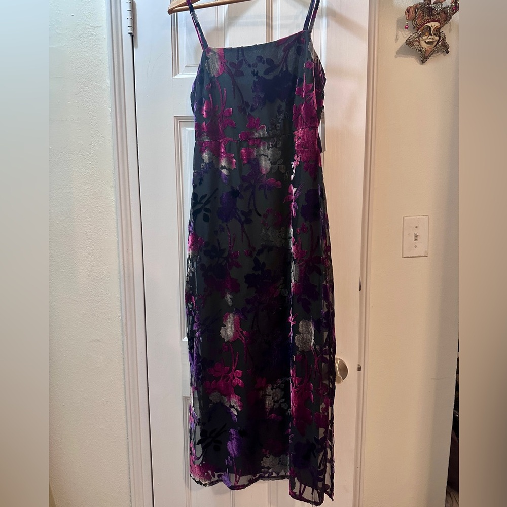 NWT TAYLOR Floral Burnout Velvet Maxi Dress in Purple Pink Y2K Whimsigoth Sz 4